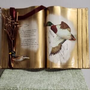 VTG Mallard Duck 3D Open Book Wall Art Gold Finish by Ellen Watkins 12x10